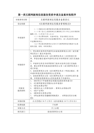 第一类互联网新闻信息服务资质申请及备案审批程序