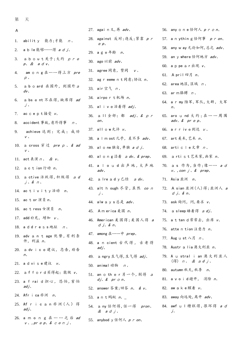 第二轮考纲词汇速记参考答案_第1页