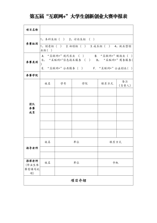 第五届互联网+大学生创新创业大赛申报表