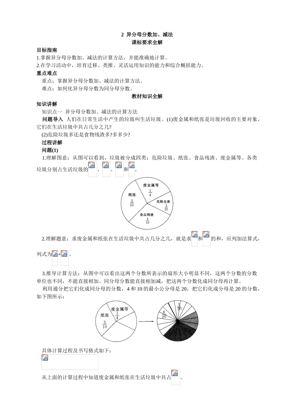 第十册教材知识全解-异分母分数加、减法_第1页