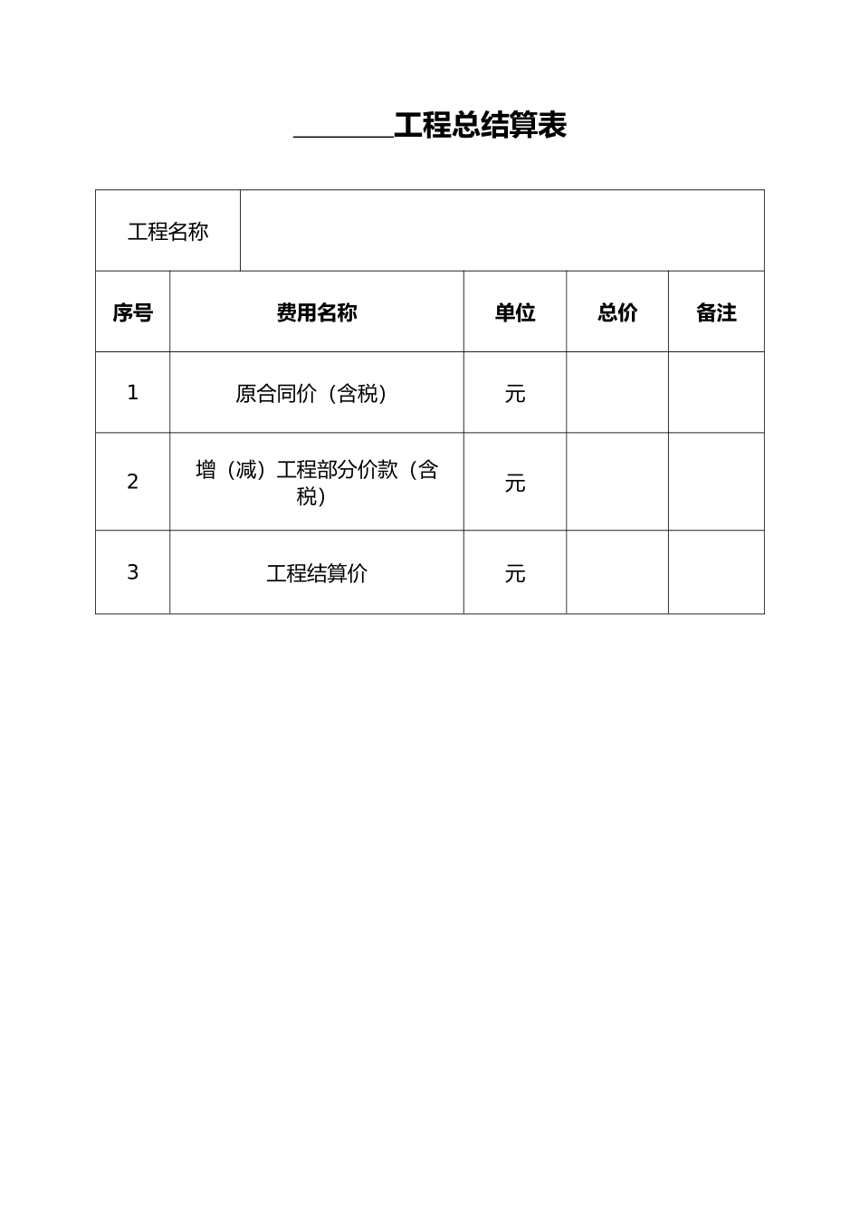 简易版工程造价结算书（精编版）_第2页