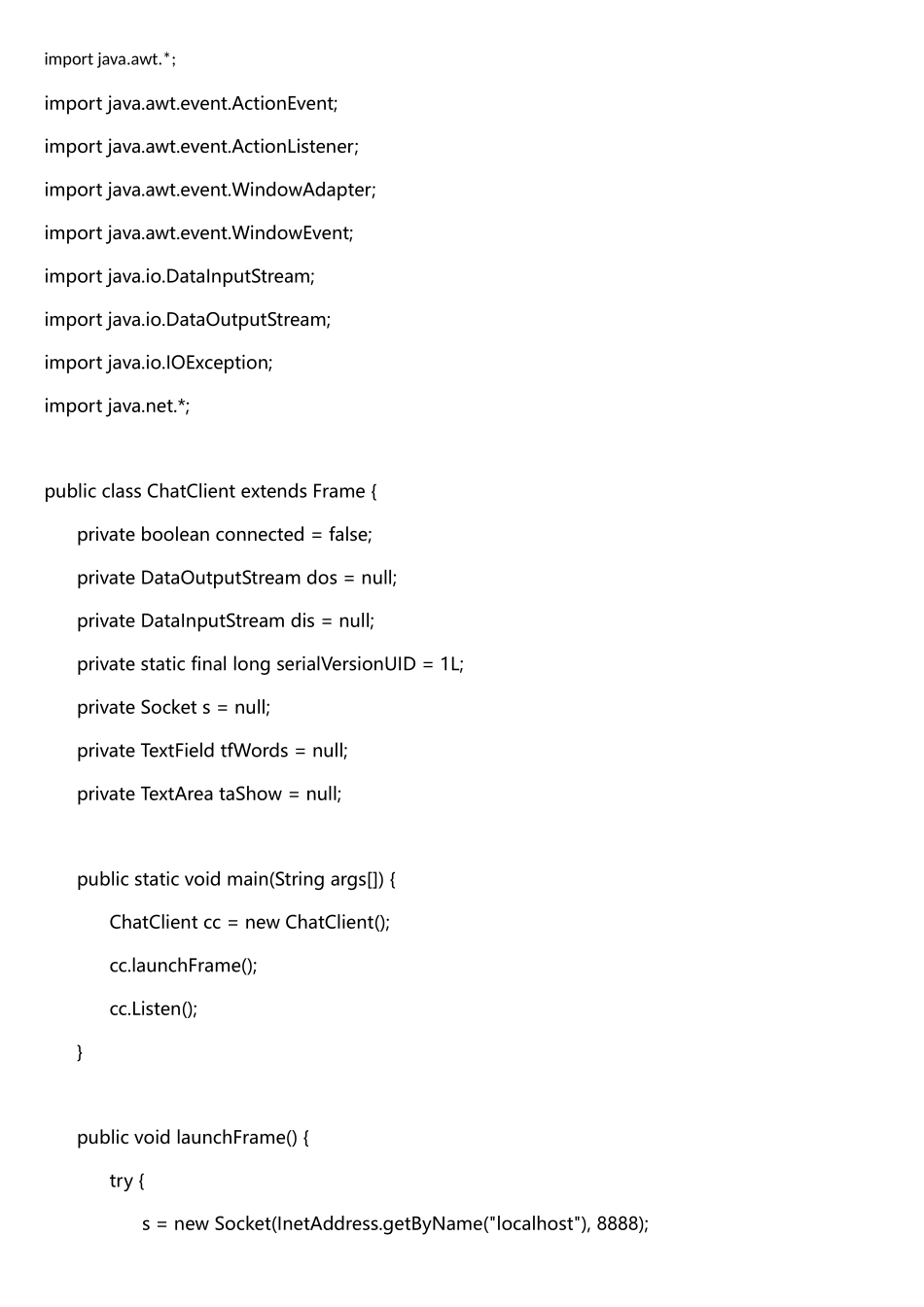 简易聊天室JAVA代码_第1页