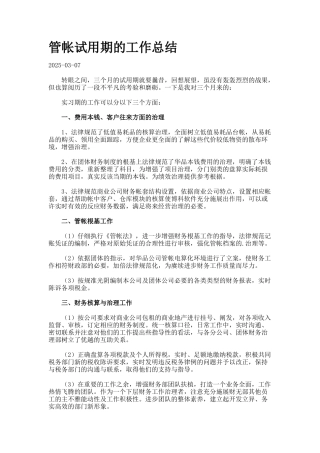管帐试用期的工作总结