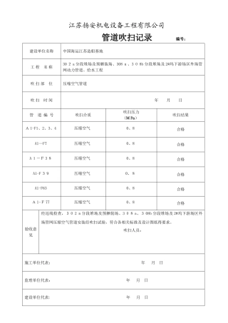 管道吹扫记录表