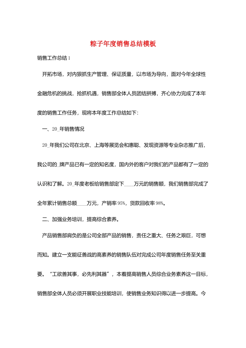 粽子年度销售总结模板_第1页