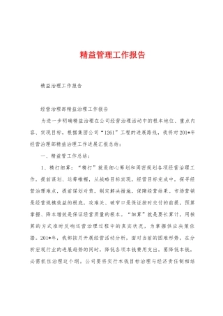 精益管理工作报告