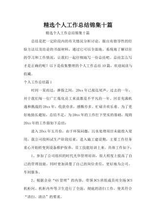 精选个人工作总结锦集十篇（精编版）