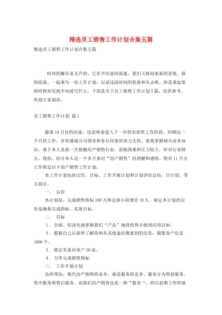 精选员工销售工作计划合集五篇