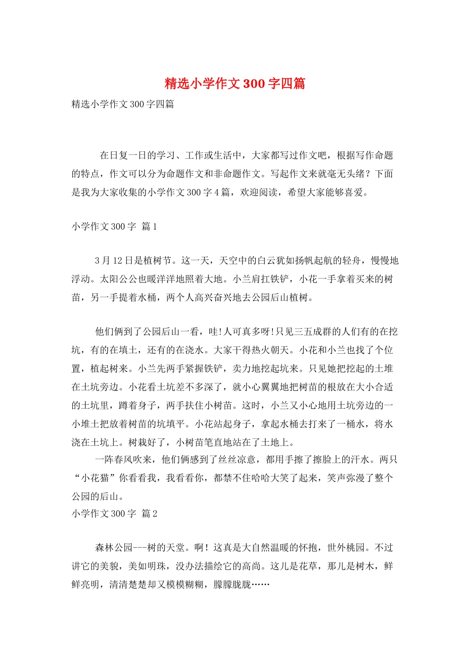 精选小学作文300字四篇_第1页