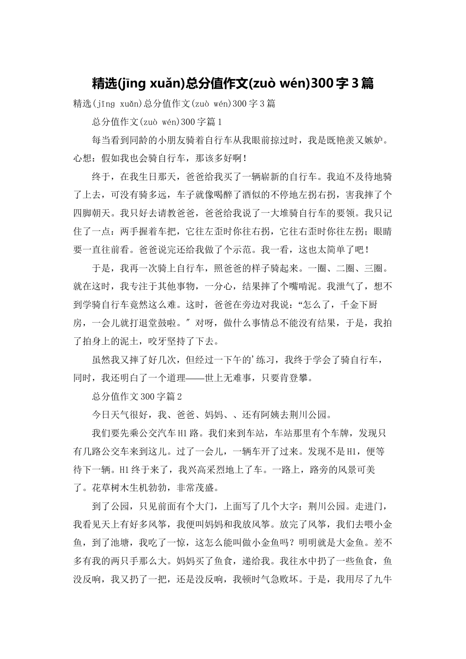 精选满分作文300字3篇_第1页