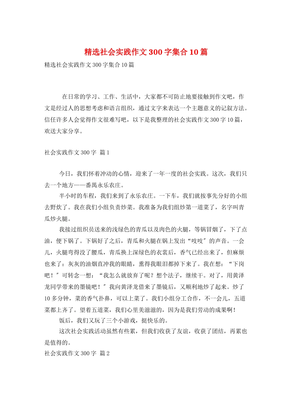 精选社会实践作文300字集合10篇_第1页