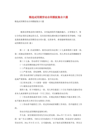 精选试用期劳动合同模板集合六篇