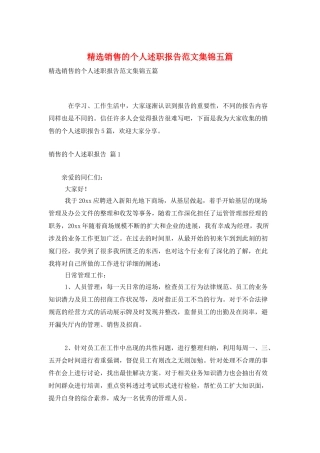 精选销售的个人述职报告范文集锦五篇