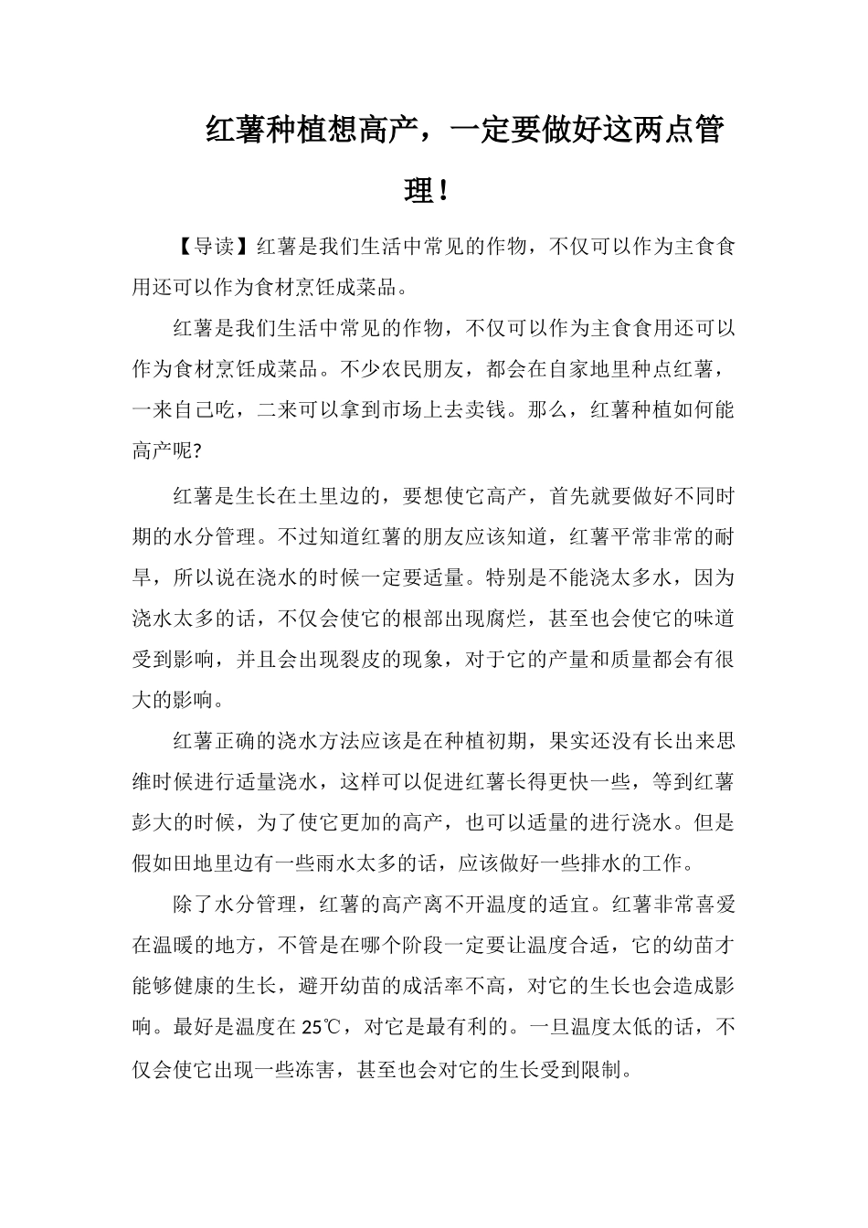 红薯种植想高产-一定要做好这两点管理!_第1页