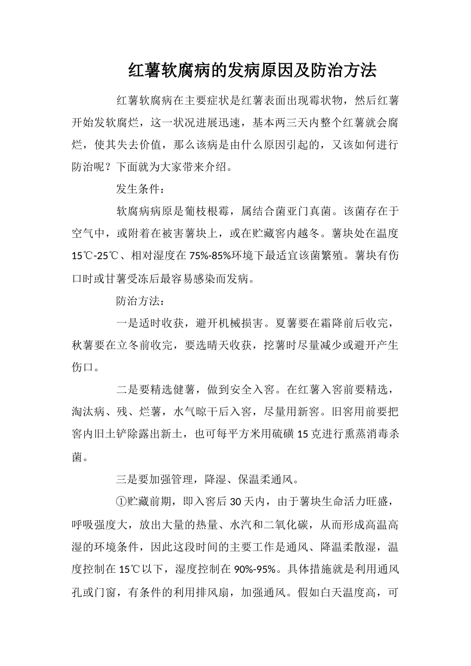 红薯软腐病的发病原因及防治方法_第1页