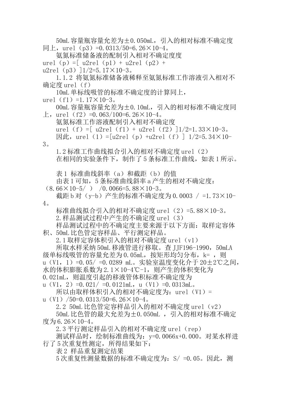 纳氏试剂光度法测定水中氨氮不确定度评定_第2页