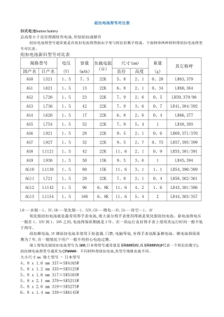 纽扣电池型号对照表