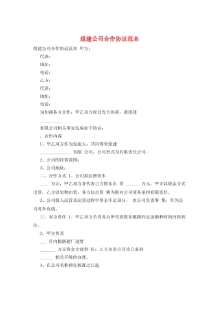 组建公司合作协议范本