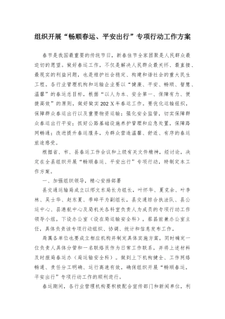 组织开展畅顺春运平安出行专项行动工作方案