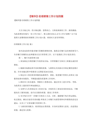 经理销售工作计划四篇