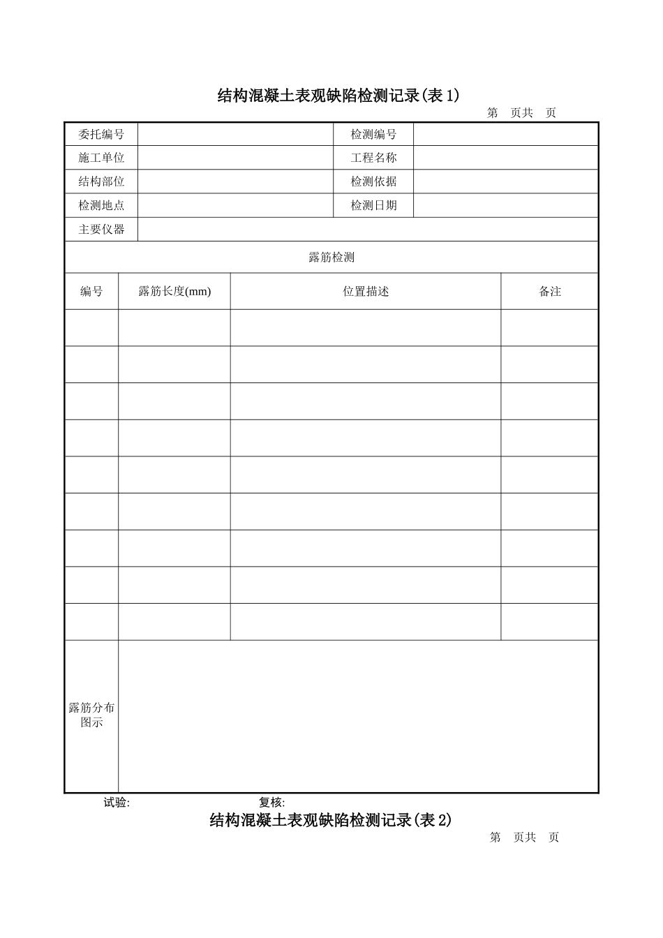 结构混凝土表观缺陷检测记录_第1页