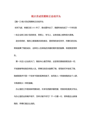 统计员试用期转正总结开头