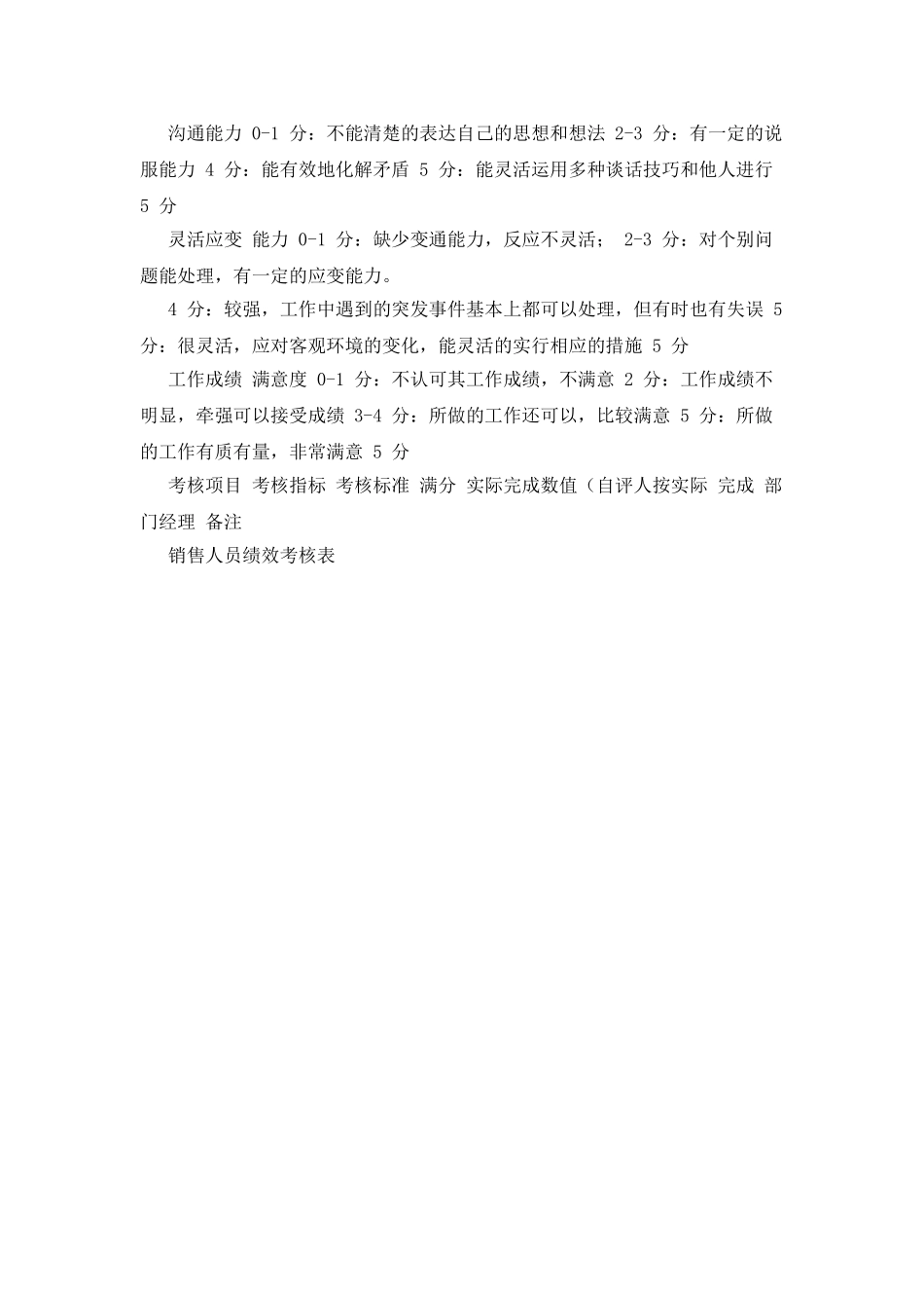 绩效考核管理制度销售人员绩效考核表_第2页