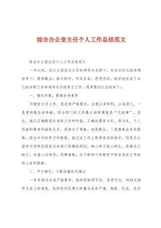 综合办公室主任个人工作总结范文
