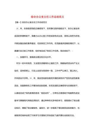 综合办公室主任工作总结范文