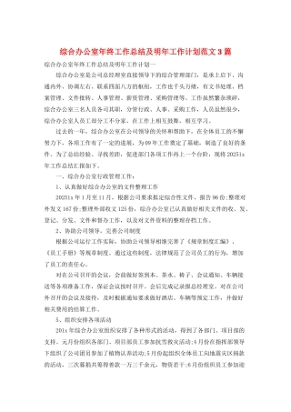 综合办公室年终工作总结及明年工作计划范文3篇