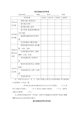 综合实践活动评价表