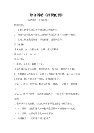 综合活动《好玩的锁》（精编版）