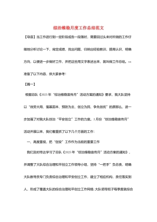 综治维稳月度工作总结范文