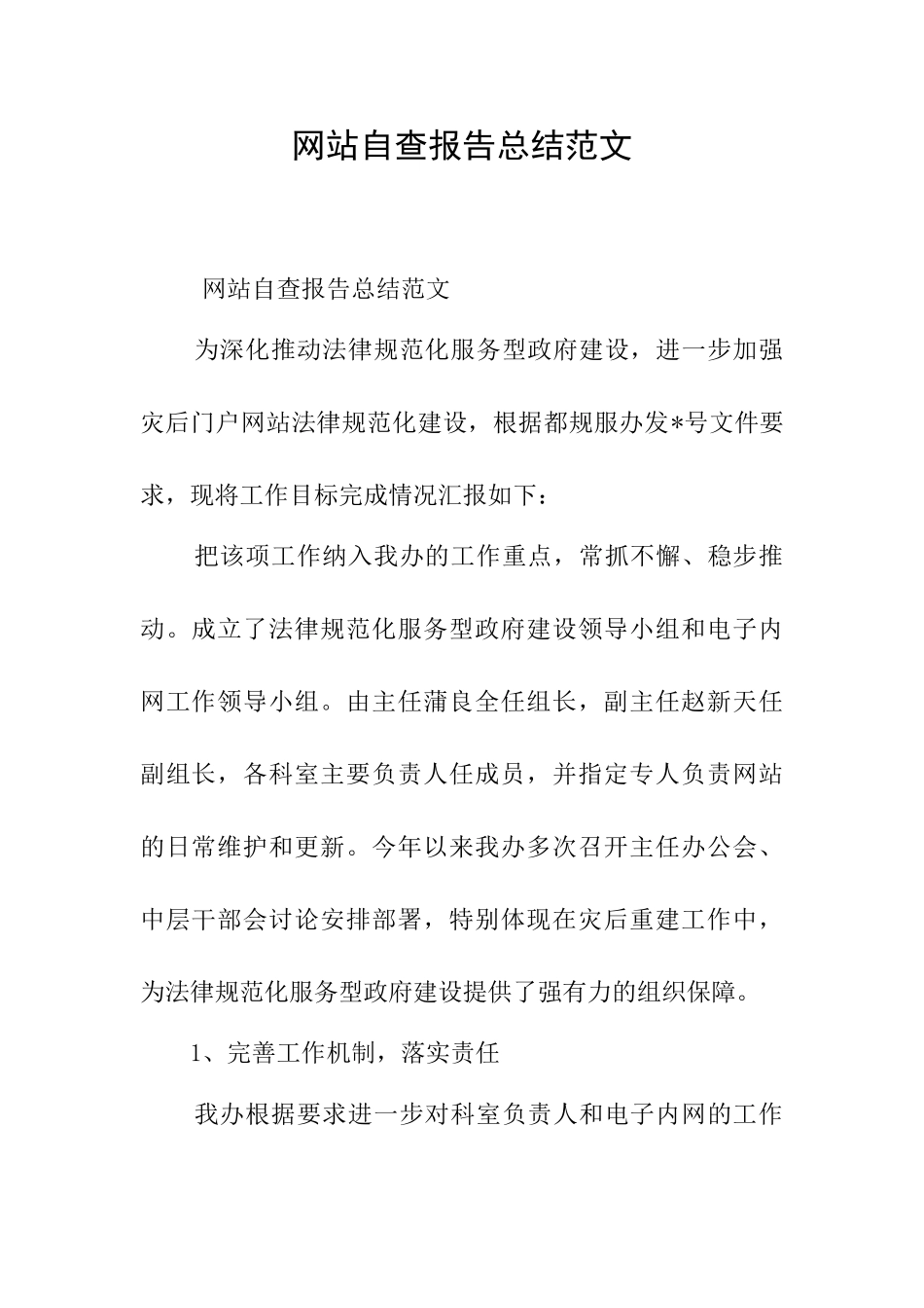 网站自查报告总结范文_第1页