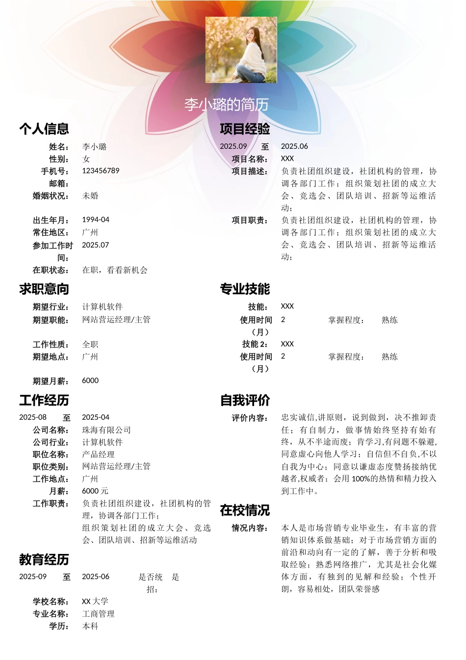 网站运营经理求职个人简历模板_第1页