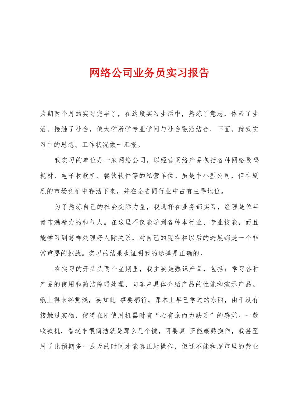 网络公司业务员实习报告_第1页