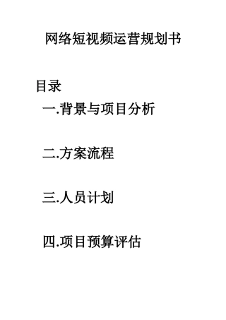 网络短视频运营规划书
