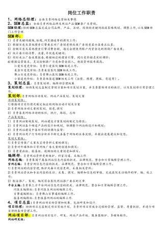 网络部门岗位职责