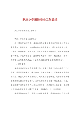 罗庄小学消防安全工作总结