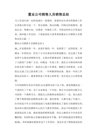 置业公司销售人员销售总结