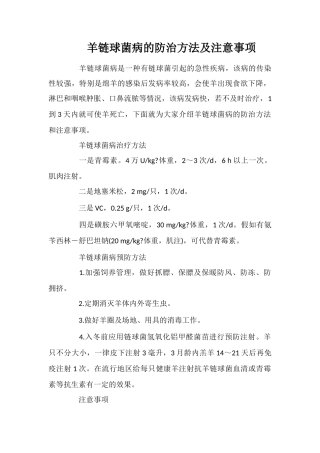 羊链球菌病的防治方法及注意事项