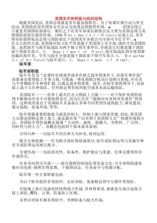 美国各军种职能与组织结构