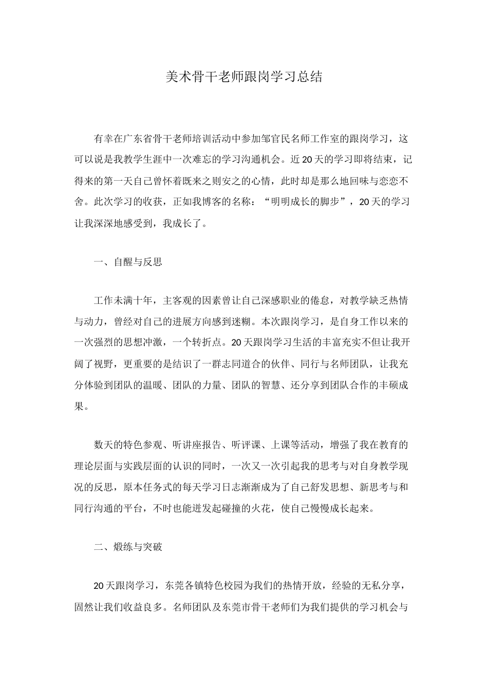 美术骨干教师跟岗学习总结_第1页