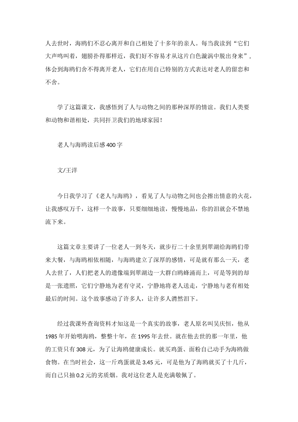 老人与海鸥读后感_第3页