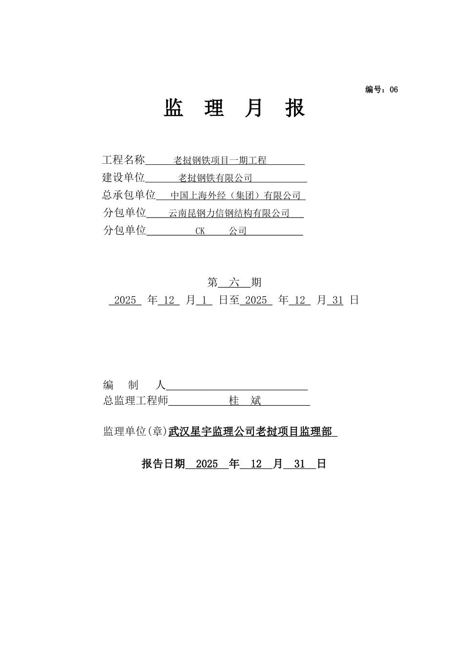 老挝钢铁项目一期工程监理月报_第1页