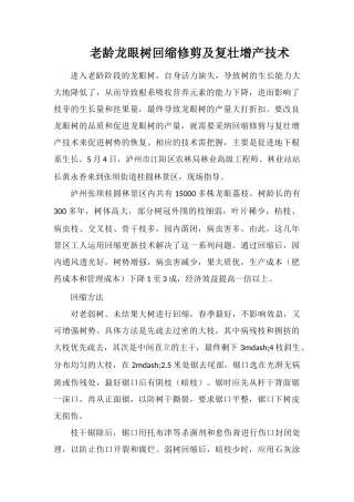 老龄龙眼树回缩修剪及复壮增产技术