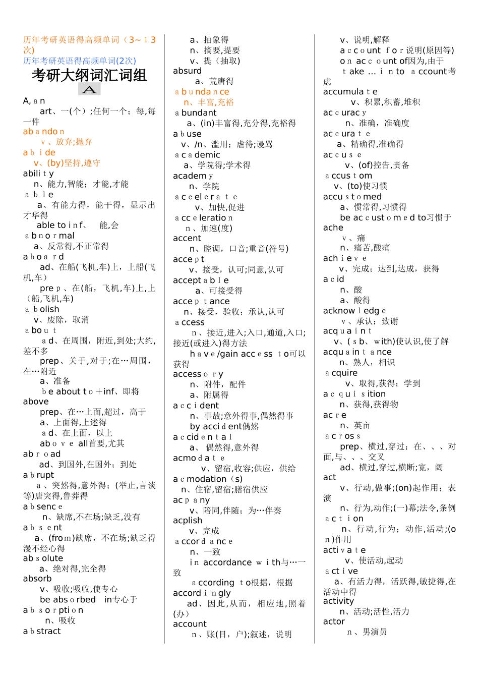 考研英语一二大纲单词词汇word版本_第1页