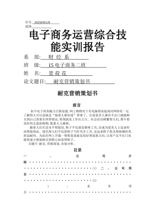 耐克营销策划书