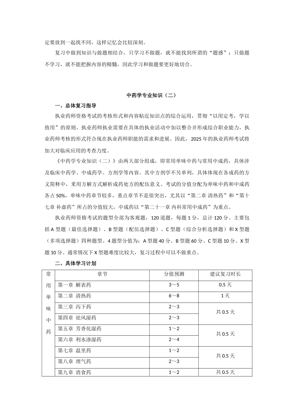 职业中药师学习计划_第2页