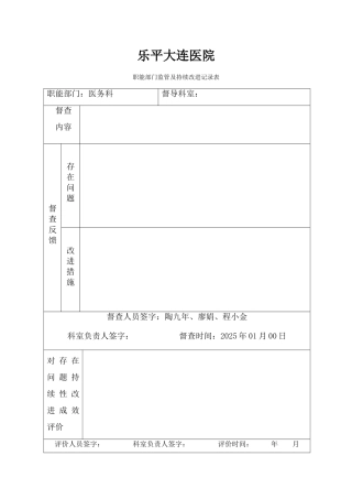 职能部门监管及持续改进记录表
